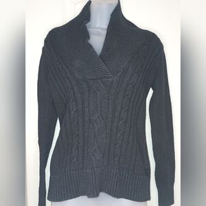 2/$30 EDDIE BAUER‎ Black Cable Knit Shawl Collar Sweater  (#1,056)